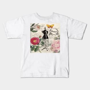 french country rose floral modern vintage dress mannequin paris fashion Kids T-Shirt